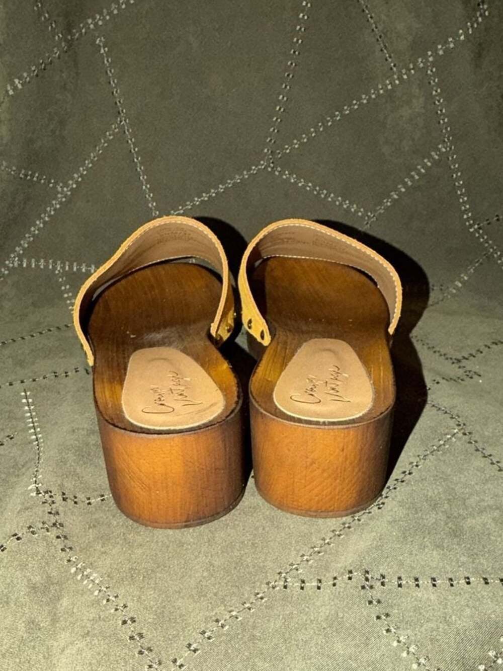 Crown Vintage Yellow Suede Platform Clog Slide Sandals - Picture 5 of 7